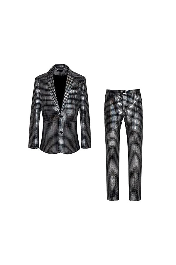 GilRu Costume à paillettes pour homme, fête, scène, boîte de nuit, irisé et cool en similicuir noir, Noir , L