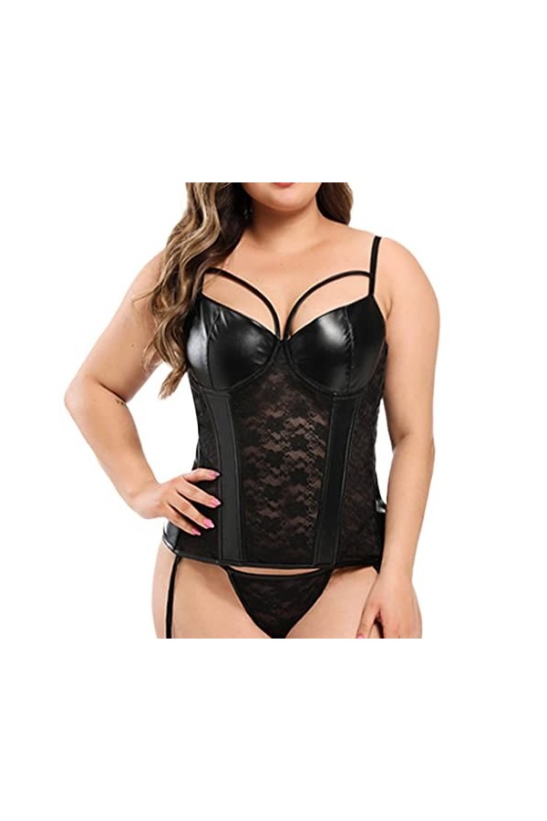 Ensemble de Lingerie Corsetée pour Femmes Bustier Lacé et Désossé Plus Size Corset Lingerie Tummy Control Sexy Lingerie Colo