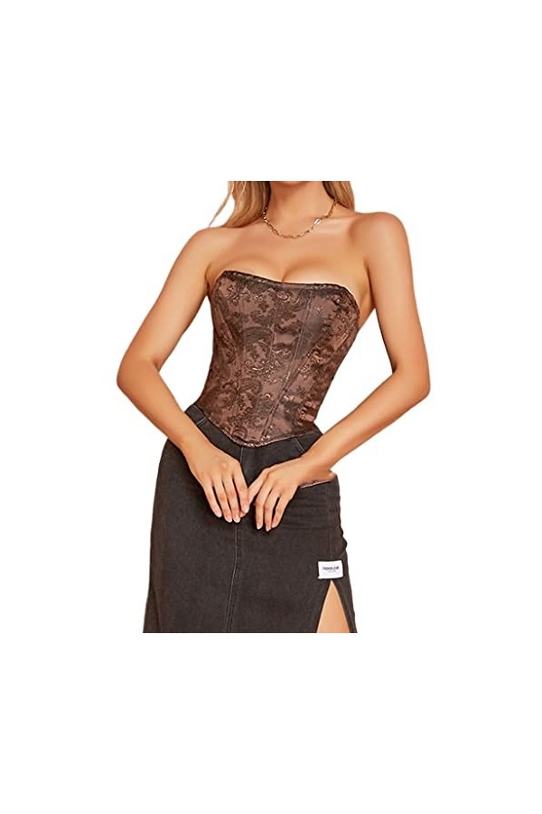 Bustier Vintage Sexy Sans Bretelles pour Femmes Body à Épaules Dénudées Avec Fermeture Éclair, Dos Désossé, Corset, Crop Top 