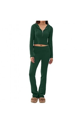 Combinaison tricotée à capuche sexy pantalon femme taille haute et manches longues pour femme, café, M