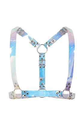 Mengsiy Ceinture en Similicuir Brillant for Homme, Poitrine en métal Brillant, épaule, Anneau torique, Bretelles Ajustables 