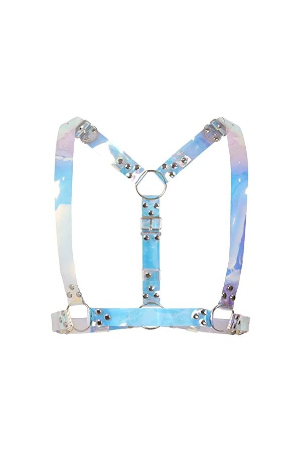 Mengsiy Ceinture en Similicuir Brillant for Homme, Poitrine en métal Brillant, épaule, Anneau torique, Bretelles Ajustables 