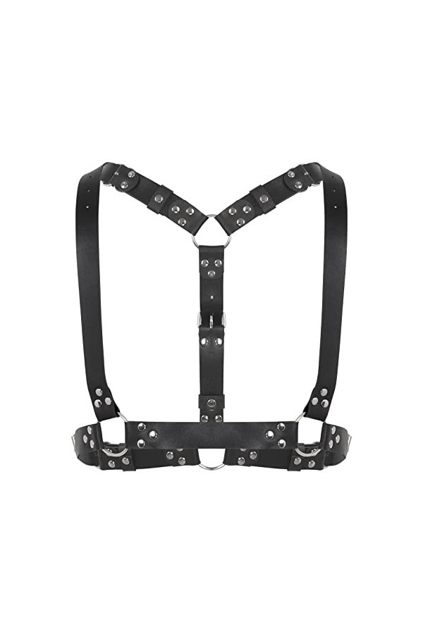 Mengsiy Ceinture en Similicuir Brillant for Homme, Poitrine en métal Brillant, épaule, Anneau torique, Bretelles Ajustables 