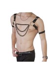 Mengsiy Mode Homme soirée Clubwear Corps bandoulière Joint torique Bracelet en Cuir PU Gay mâle Punk chaîne en métal Dos Nu 