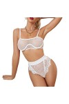 NA Sexy Sexy Maille Transparente Transparente Soutien-Gorge en Dentelle Culotte en Dentelle Trois Points Sexy Costume Amusant