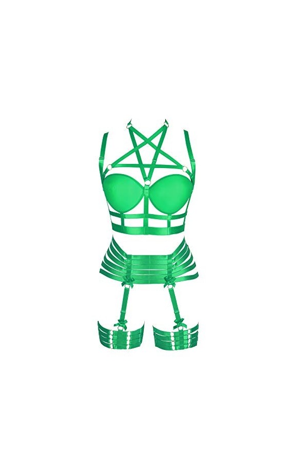Femmes Pentagram Body Harness Soutien-Gorge Lingerie Jarretière Ceinture Ensemble Élastique Punk Gothique Festival Rave Wear 