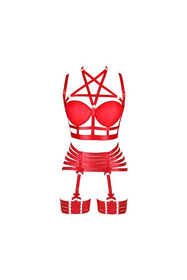 Femmes Pentagram Body Harness Soutien-Gorge Lingerie Jarretière Ceinture Ensemble Élastique Punk Gothique Festival Rave Wear 