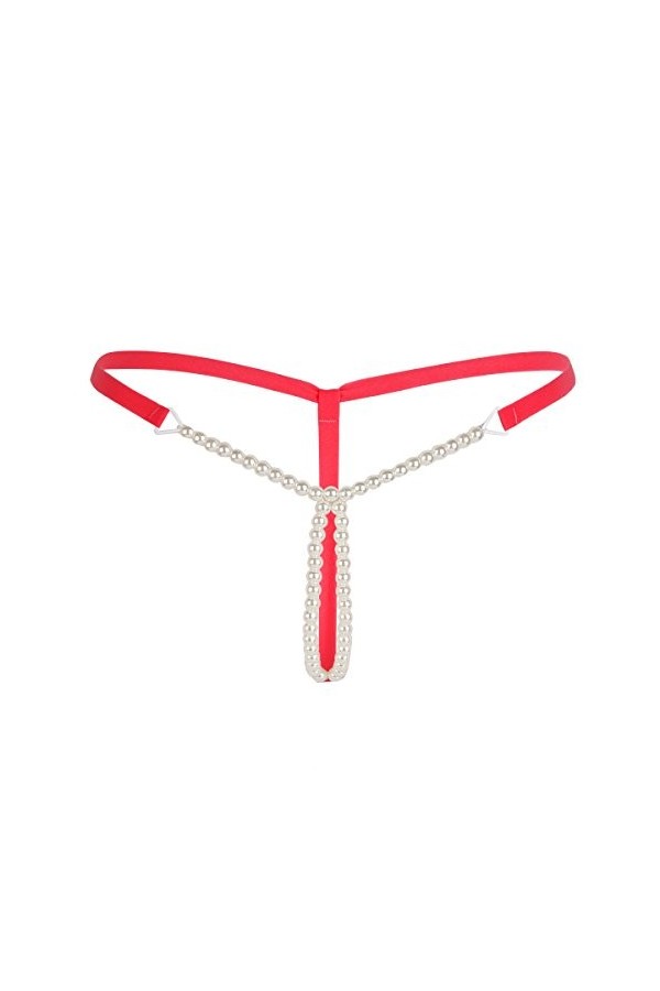 iiniim Thong sous-vêtements Femme Sexy Dentelle Entrejambe Ouverte Bowknot G-Sting avec Massage des Perles Tangas Tentation 