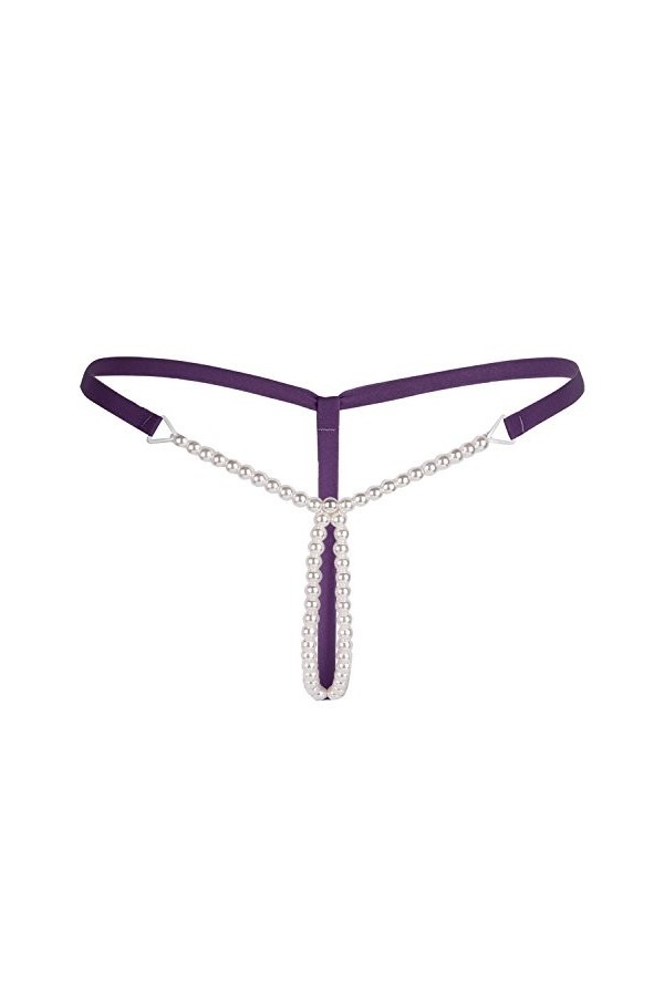iiniim Thong sous-vêtements Femme Sexy Dentelle Entrejambe Ouverte Bowknot G-Sting avec Massage des Perles Tangas Tentation 