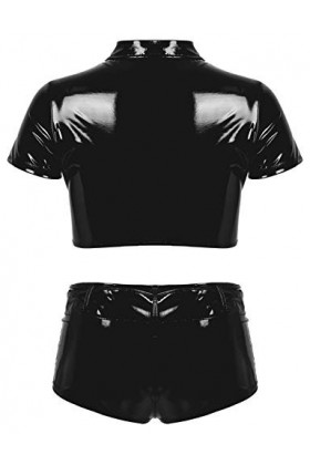 Active Lot de 2 costumes ultra courts en cuir verni pour femme, Noir , X-Large