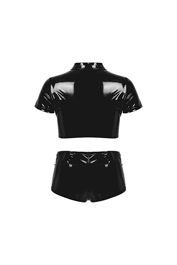 Active Lot de 2 costumes ultra courts en cuir verni pour femme, Noir , X-Large