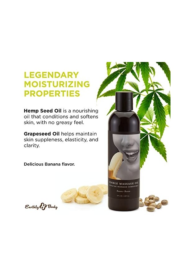 Earthly Body Edible Massage Oil Banana Lubrifiants Transparent 8 Oz