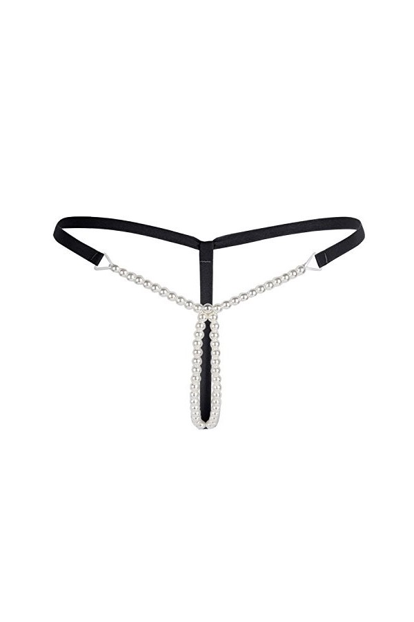 iiniim Thong sous-vêtements Femme Sexy Dentelle Entrejambe Ouverte Bowknot G-Sting avec Massage des Perles Tangas Tentation 