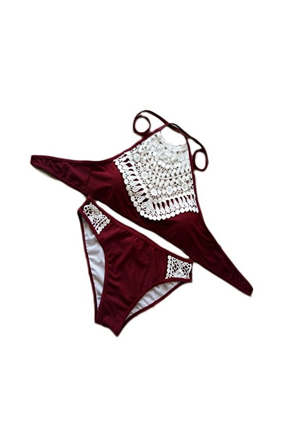 SWIMSUIT HL Maillot De Bain Bikini Dentelle Sexy Maillot De Bain Bikini Solide, Wine Red, M,Wine Red,m