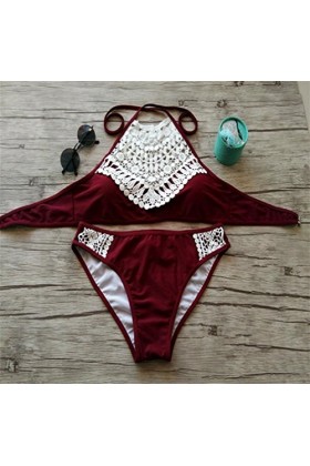SWIMSUIT HL Maillot De Bain Bikini Dentelle Sexy Maillot De Bain Bikini Solide, Wine Red, L,Wine Red,l