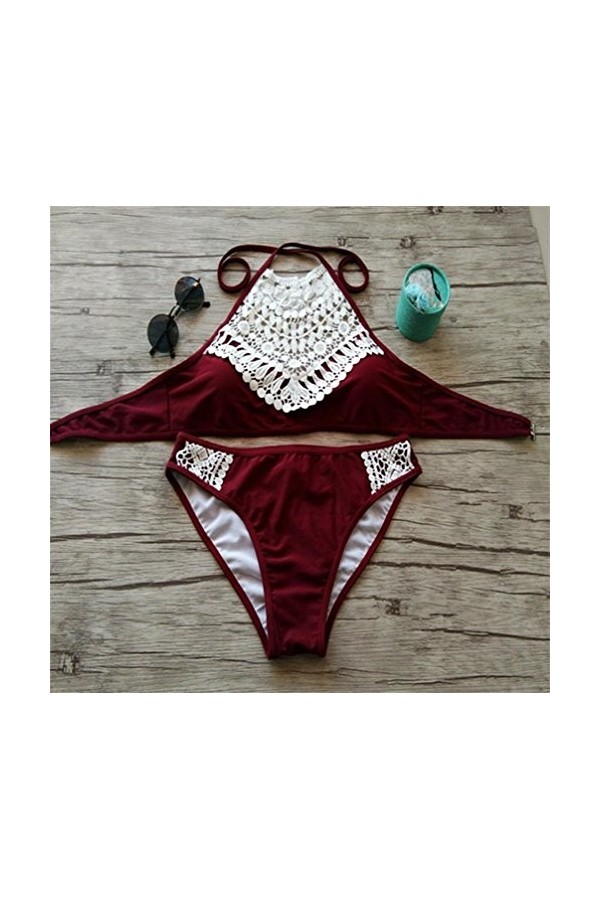SWIMSUIT HL Maillot De Bain Bikini Dentelle Sexy Maillot De Bain Bikini Solide, Wine Red, L,Wine Red,l
