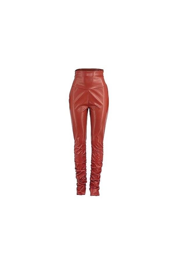 DCIUSTFHE Femmes Sexy Cuir PU Décontracté Taille Haute Fermeture Éclair Filiforme Froncé Pantalon en Cuir Boîte De Nuit Barre
