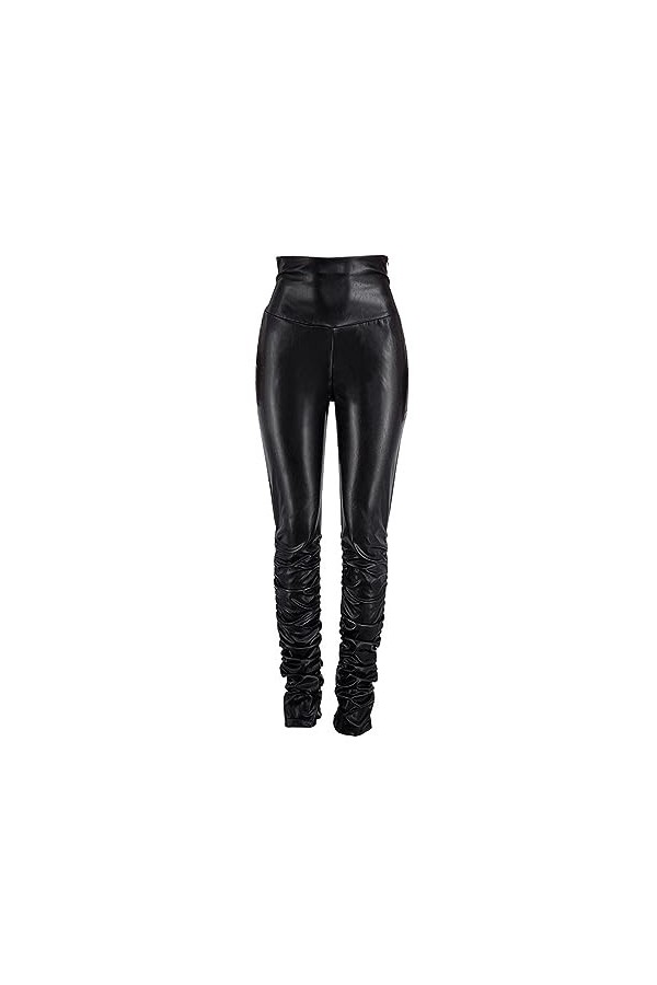 DCIUSTFHE Femmes Sexy Cuir PU Décontracté Taille Haute Fermeture Éclair Filiforme Froncé Pantalon en Cuir Boîte De Nuit Barre