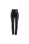 DCIUSTFHE Femmes Sexy Cuir PU Décontracté Taille Haute Fermeture Éclair Filiforme Froncé Pantalon en Cuir Boîte De Nuit Barre