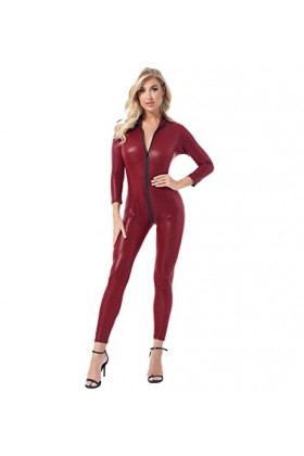 DCIUSTFHE Femmes Sexy Cuir Verni Double Tête Fermeture Éclair Surcrotch Combinaison Moulante Bar Boîte De Nuit DS Scène Costu