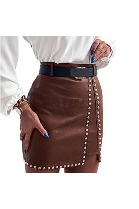 DCIUSTFHE Femmes Sexy Cuir Verni Ouvert Fendu Enveloppe Hanche Patchwork Cuir Jupe Courte Boîte De Nuit Bar À Vin DS Scène Co