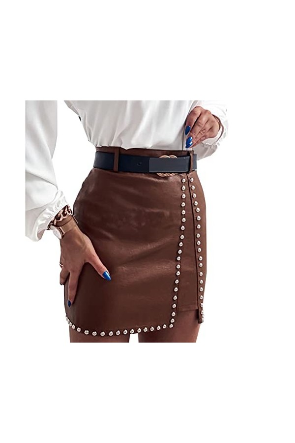 DCIUSTFHE Femmes Sexy Cuir Verni Ouvert Fendu Enveloppe Hanche Patchwork Cuir Jupe Courte Boîte De Nuit Bar À Vin DS Scène Co