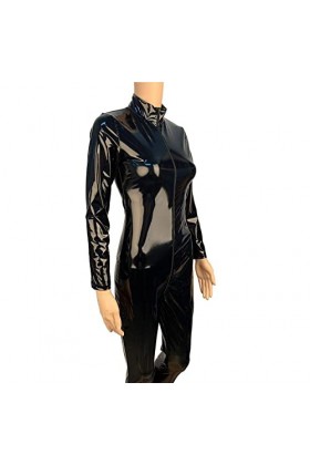 IQOAIJ Femmes Sexy Catsuit Faux Cuir Nightclub Vêtements Body Wetlook Lingerie Fermeture Éclair Entrejambe Combinaison Clubwe