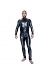 XLBHSH Combinaison sexy en cuir verni effet mouillé avec fermeture éclair et manches longues pour homme Noir Taille L
