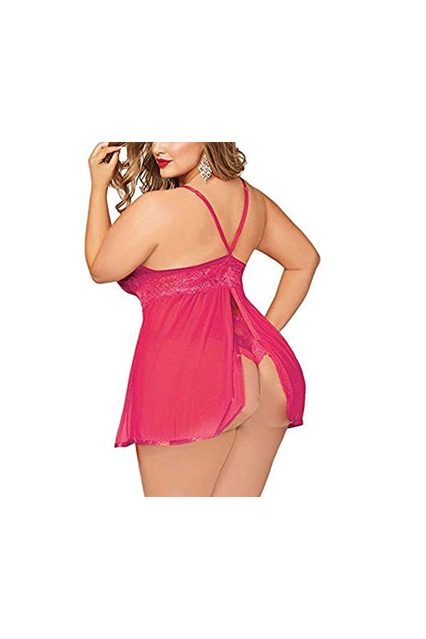 QQQQC Déguisements Adultes Femmes Lingerie Sexy Vêtements De Nuit G-String Dentelle Costumes-Hot_Pink_5_XL