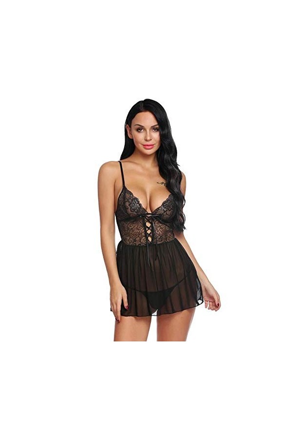 Nuisettes Sexy Femme Femmes Sexy Vêtements De Nuit Col en V Floral Lace Lingerie Ensemble Ouvert Fermeture Avant Maille Pure 