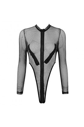 Rtyoo Ensemble de sous-vêtements Sexy en dentelleBody en résille de Lingerie érotique pour Femmes évider col Rond Manches Lon