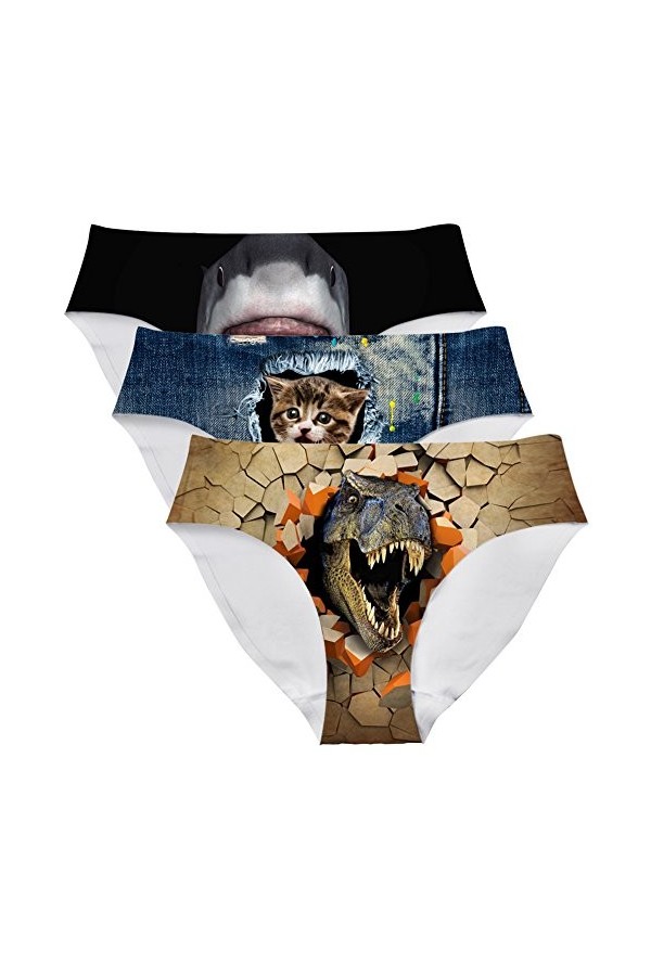 Amzbeauty Culotte sexy et amusante pour femme - Respirante - Motif chat et dinosaure, Requin amusant., XL