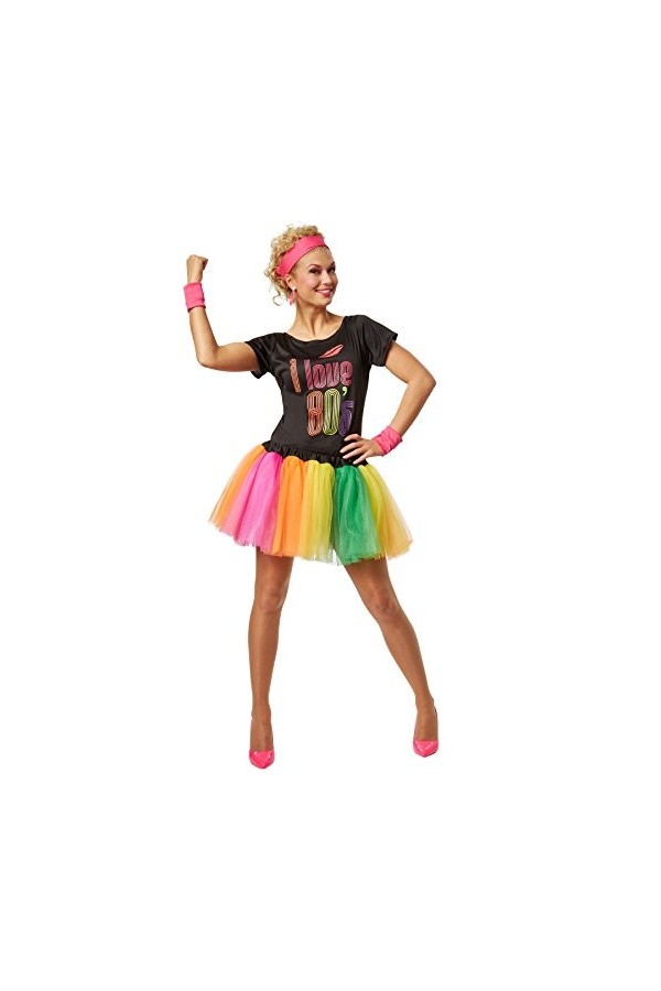 dressforfun Costume de starlette des années 80 pour femme | Avec des bandeaux de poignet et un bandeau pour le front L | no.