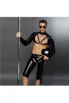 BERMEL Lingerie Sexy pour Hommes Cosplay Uniforme de Police Short en Latex en Cuir Brillant et Costume de scène de boîte de N