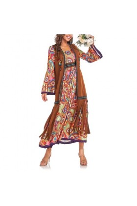 Rxuaw Costume hippie des années 60 et 70 avec bandeau, robe bohème à manches longues pour fête danniversaire, cosplay