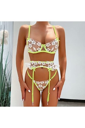 SUNMME Femmes à la Mode Sexy Dentelle Fleur Broderie Lingerie Sexy serré sous-vêtements Sexy Pyjamas Sexy Jaune S 