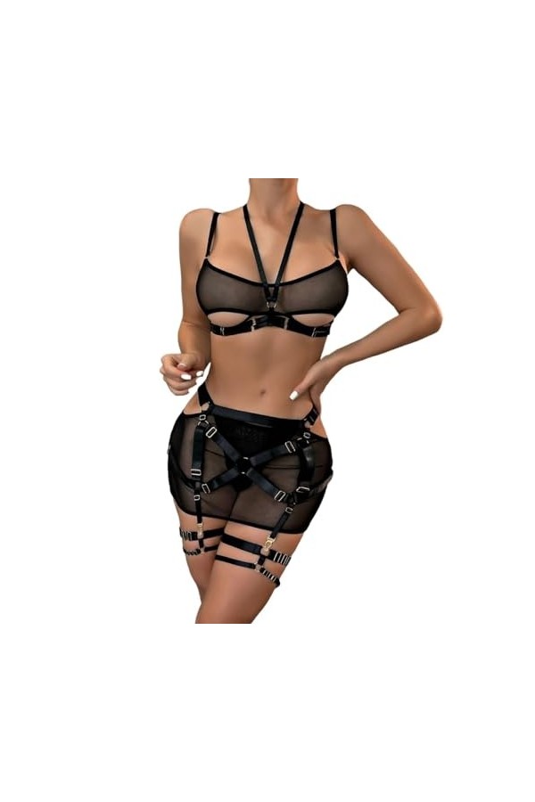 Lingerie pour Femmes, Soutien-Gorge à Armatures et Jupe, Jarretelles, Ensemble de Lingerie, Costumes avec Mini-Jupe Color : 