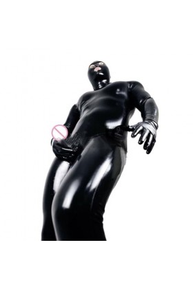 Hommes Leotard Bodysuit à capuche Catsuit Full Body Patent Leather Jumpsuit One Piece Clubwear Color:black,Size:XL 