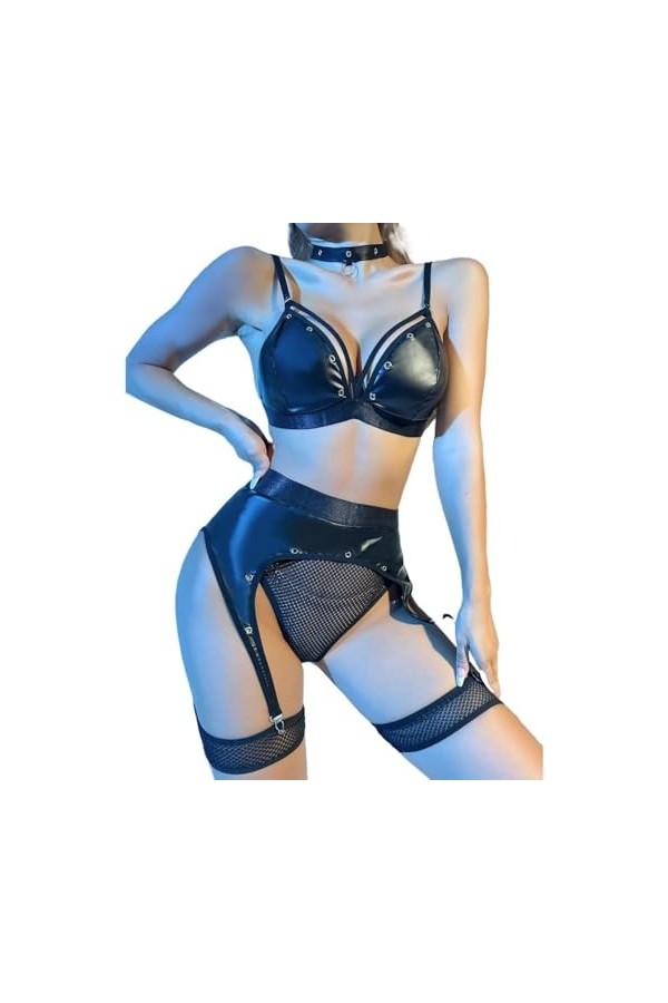 Porte-Jarretelles avec Soutien-Gorge Push-up à Armatures et Ensemble de Lingerie pour Femmes Sexy Color : Noir, Size : S 