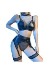 Porte-Jarretelles avec Soutien-Gorge Push-up à Armatures et Ensemble de Lingerie pour Femmes Sexy Color : Noir, Size : S 