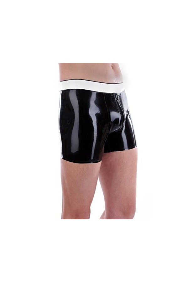 JVHGE Mens Latex Boxer Shorts with White Waist Crotch Zipper Swimsuit