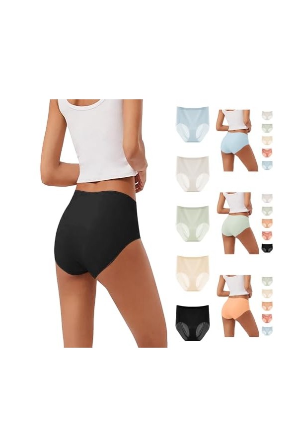 FUFUDDK Lot de 5 Culottes menstruels Femmes Culottes de Couleur Unie Confortables Culottes élastiques Culottes Ventre Plat Cu