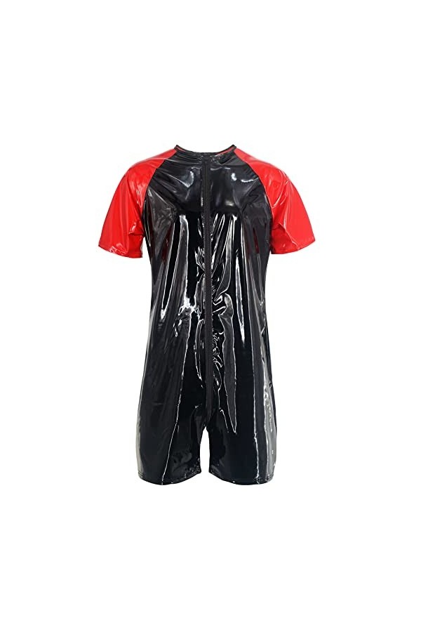 FEOYA Body Homme Sexy Cuir Verni Bodysuit Ouvert Wetlook Combinaison Zipper Justaucorps Wetlook Lingerie Vêtements de Nuit Cl