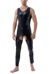 FEOYA Body Homme Sexy Cuir Verni Bodysuit Ouvert Wetlook Combinaison Zipper Justaucorps Wetlook Lingerie Vêtements de Nuit Cl