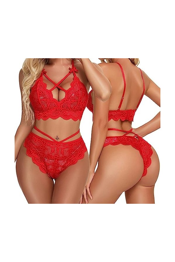 Lingerie Sexy pour Femmes, Grande Taille, Ensemble de Lingerie Sexy, Lingerie érotique Fendue, Deux pièces