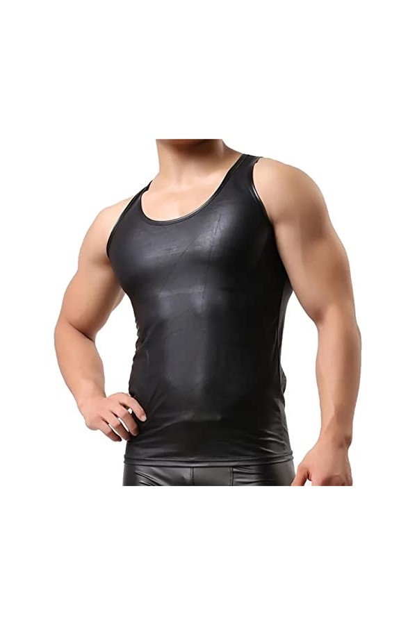 Débardeur en Cuir PU pour Hommes, Hauts sans Manches, Gaine de Mise en Forme érotique, Chemises Extensibles, Latex Doux, Moul