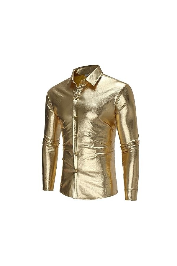 DCIUSTFHE Hommes Sexy Cuir PU Loisirs A Motifs Chemise Boîte De Nuit Barres DS Scène Vêtements,Argent,XL