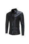 DCIUSTFHE Hommes Sexy Cuir PU Loisirs A Motifs Chemise Boîte De Nuit Barres DS Scène Vêtements,Argent,XL