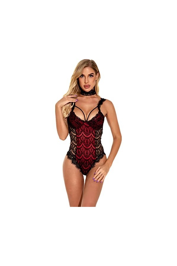 ZTIANEF RougeEnsemble de Combinaison Sexy Bretelles pour Femmes Bretelles érotiques Lingerie Sexy, 2, L