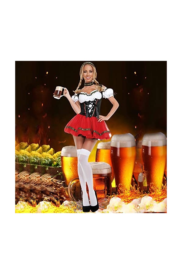 Costume de carnaval allemand sexy pour femme - Costume tendance et léger - Robe de soubrette, Rouge, L